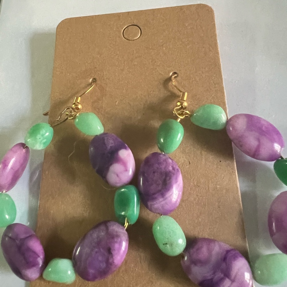 Handmade real semi precious stones hoop earrings
